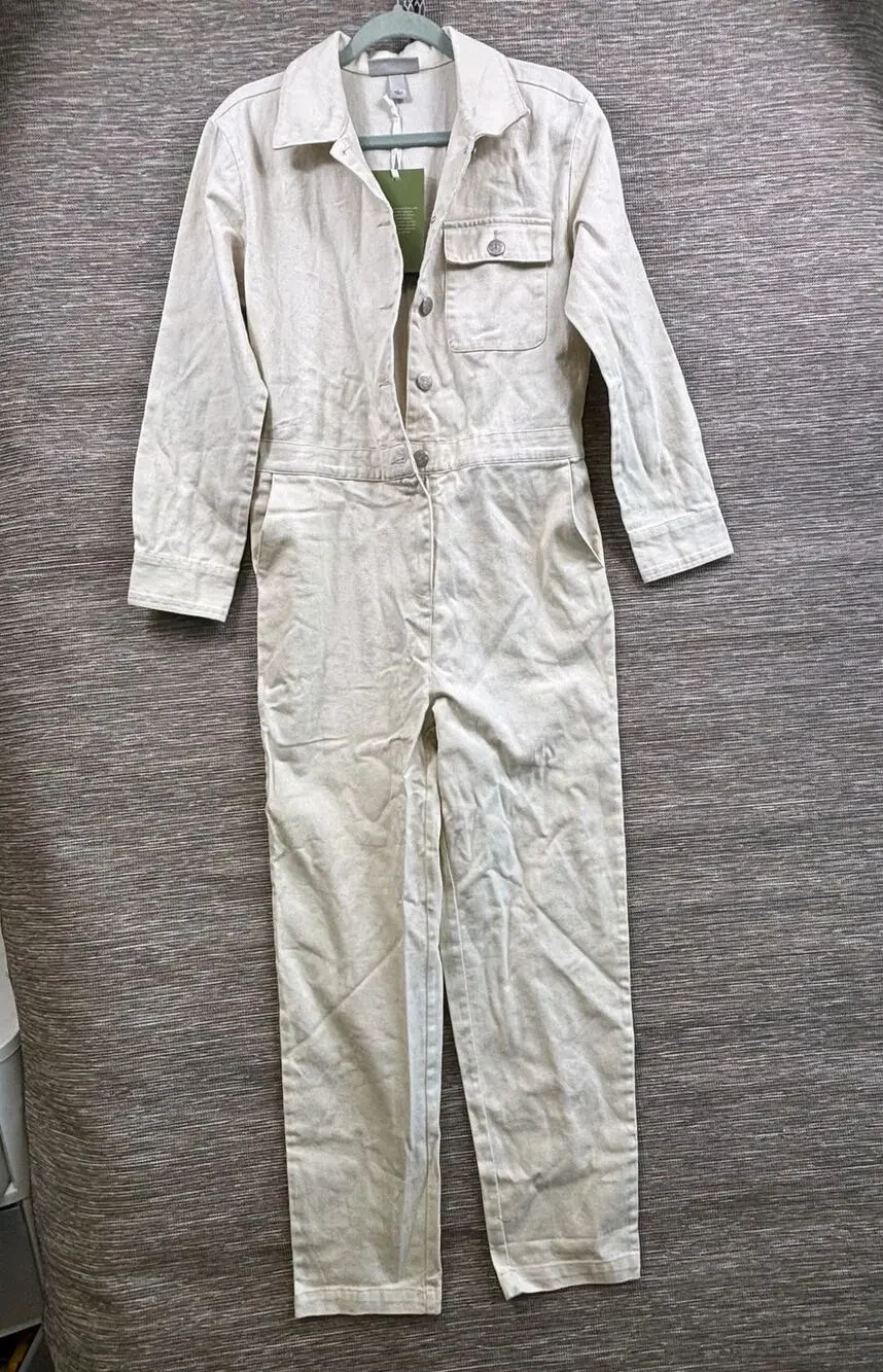 Sandy Liang Jumpsuit Womens Sz 4 White Denim One Piece Coveralls Utility Target